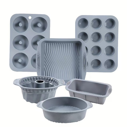 6PCS Silicone Cake Mould Set Baking Pans Nonstick Cupcake Cookie Tools Reusable