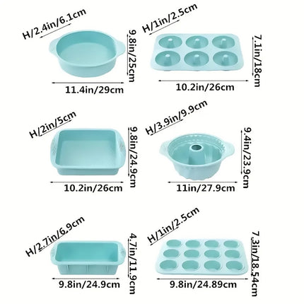 6PCS Silicone Cake Mould Set Baking Pans Nonstick Cupcake Cookie Tools Reusable