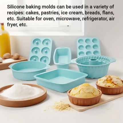 6PCS Silicone Cake Mould Set Baking Pans Nonstick Cupcake Cookie Tools Reusable