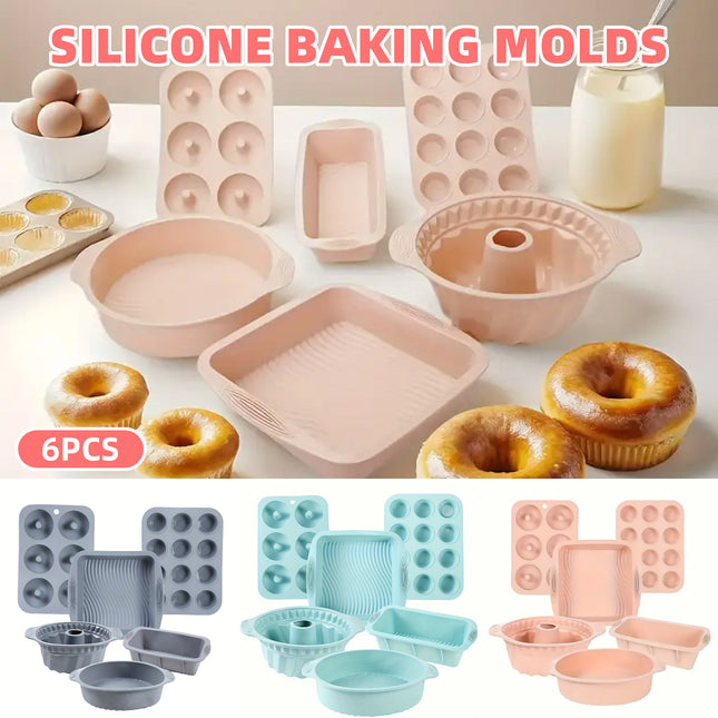 6PCS Silicone Cake Mould Set Baking Pans Nonstick Cupcake Cookie Tools Reusable