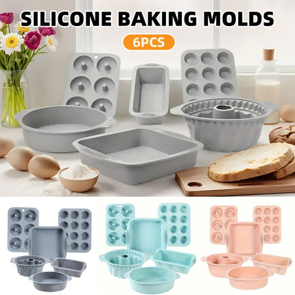 6PCS Silicone Cake Mould Set Baking Pans Nonstick Cupcake Cookie Tools Reusable