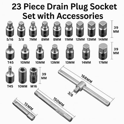 23PCS Oil Pan Wrench Socket Set T-bar Removal Kit for Car Truck Engine Repair