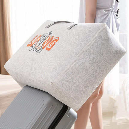2pcs Cartoon Bear Luggage Organizer Storage Bags Blanket Quilt Closet Box Set