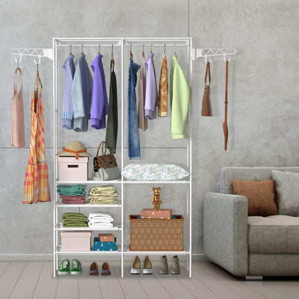 Multifunction Double Row Floor Standing Clothes Hanger 16mm Thickness Iron Pipe