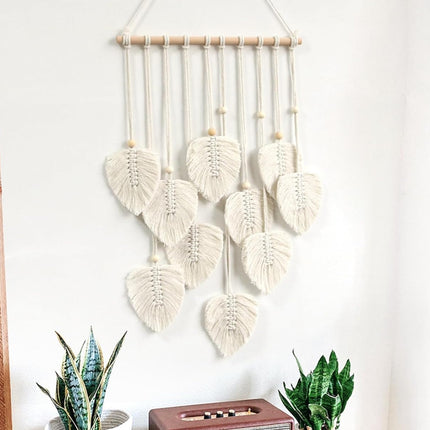 Hand Woven Cotton Cord Leaf Tapestry Bohemian Decorative Wall Hanging Home Art
