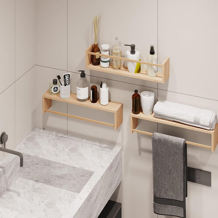 Wall Mounted Wooden Shelf Multi Purpose Home Storage Rack for Kitchen Bathroom