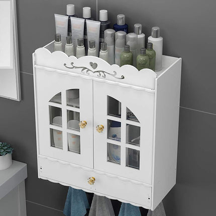 Bathroom Wall-Mounted Storage Cabinet with No-Drill Transparent Doors