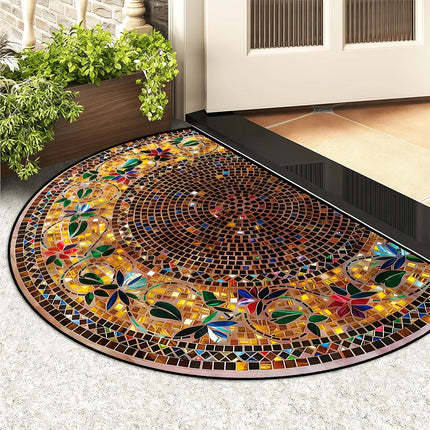 Semicircular Retro Stone Pattern Door Mat Dustproof Anti slip Entrance Carpet