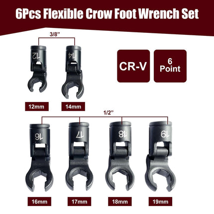 6PCS Fuel Line Wrench Set Swivel Head Injector Nozzle Tool Kit for Car Truck Use