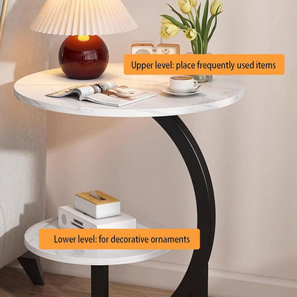 Round Side Table Small End Table Nightstand with Shelf for Living Room Bedroom