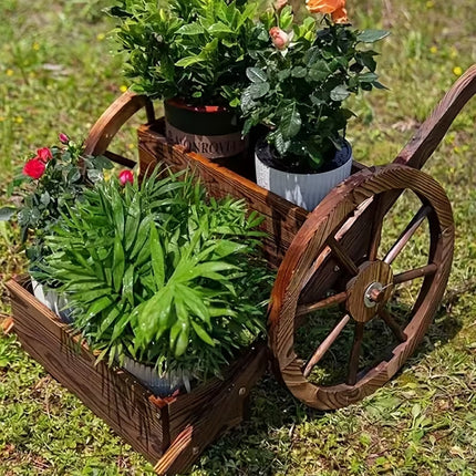 Creative Wagon Style Wooden Flower Pot Planter Box for Garden Patio Display Use