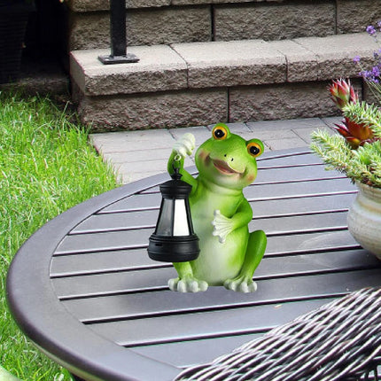 Realistic Frog Resin Sculpture with Solar Lantern for Garden and Yard