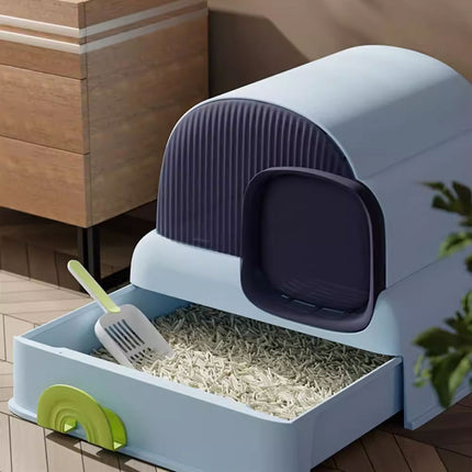 Fully Enclosed Cat Litter Box Cloud House Cat Toilet Odor Control Easy Cleaning