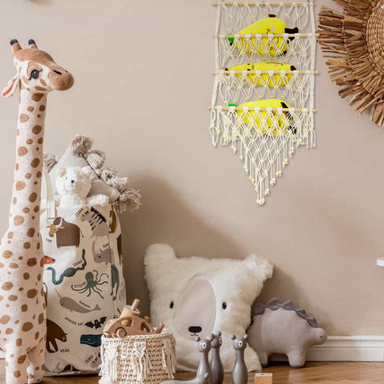 Macrame Wall Storage Rack Cotton Rope Off-White Adjustable Height