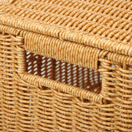 Storage Box Bedroom Organizer Faux Rattan Woven Basket with Lid Home