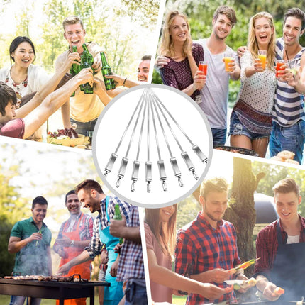 BBQ Skewers 10PCS Flat Stainless Steel 41cm Carry Bag Kebab Grill Sticks Outdoor