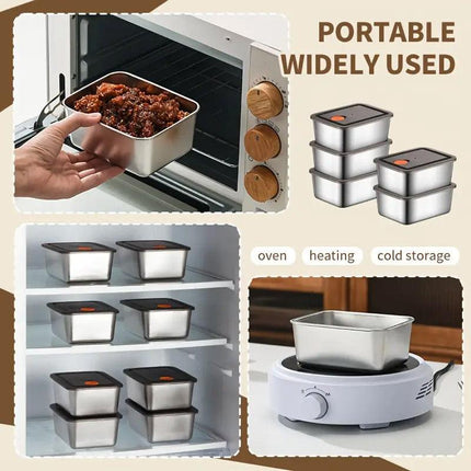 8PCS Stainless Steel Square Storage Crisper Box with Lid Bento Food Container