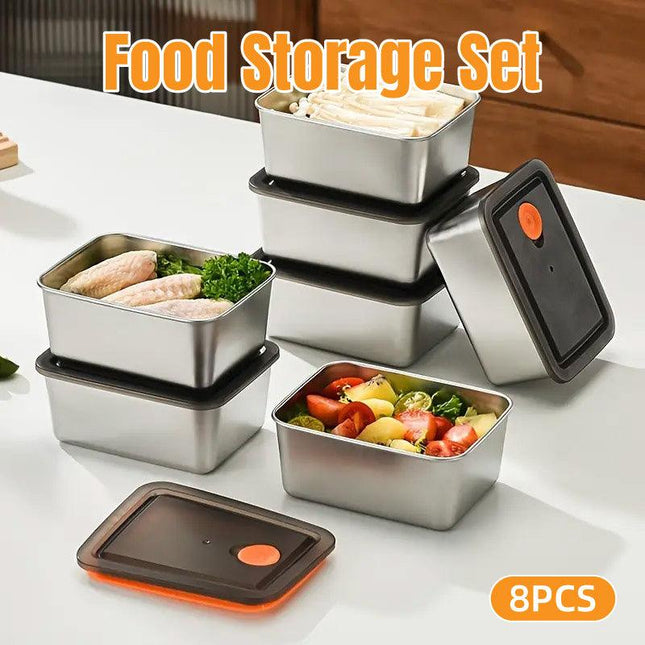8PCS Stainless Steel Square Storage Crisper Box with Lid Bento Food Container