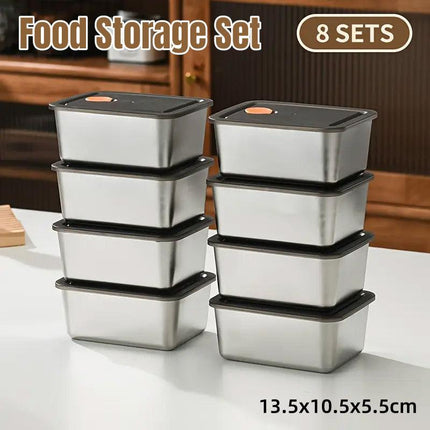 8PCS Stainless Steel Square Storage Crisper Box with Lid Bento Food Container