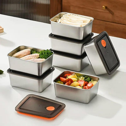 8PCS Stainless Steel Square Storage Crisper Box with Lid Bento Food Container