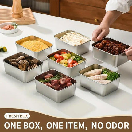 8PCS Stainless Steel Square Storage Crisper Box with Lid Bento Food Container