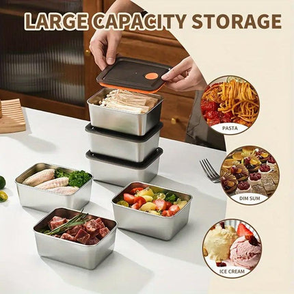 8PCS Stainless Steel Square Storage Crisper Box with Lid Bento Food Container