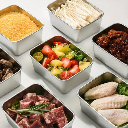 8PCS Stainless Steel Square Storage Crisper Box with Lid Bento Food Container