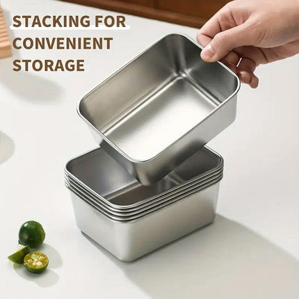 8PCS Stainless Steel Square Storage Crisper Box with Lid Bento Food Container