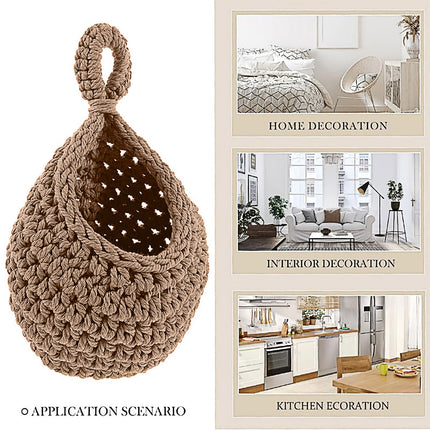 3pcs Boho Hanging Wall Baskets Woven Vegetable Fruit Storage Pouch Kitchen Decor