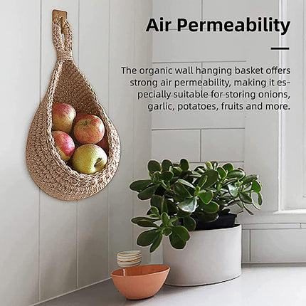 3pcs Boho Hanging Wall Baskets Woven Vegetable Fruit Storage Pouch Kitchen Decor