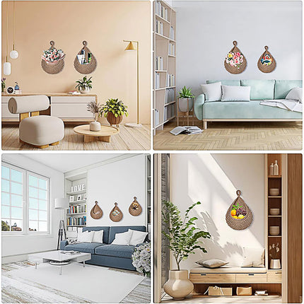 3pcs Boho Hanging Wall Baskets Woven Vegetable Fruit Storage Pouch Kitchen Decor