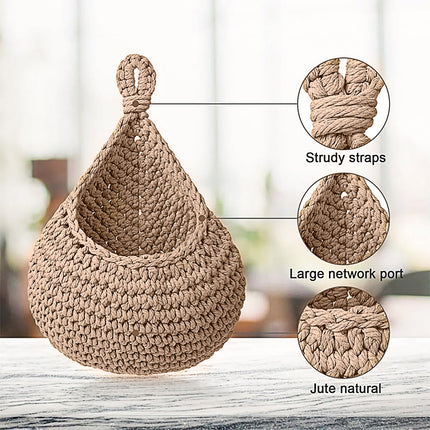 3pcs Boho Hanging Wall Baskets Woven Vegetable Fruit Storage Pouch Kitchen Decor