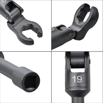 6PCS Flexible Head Fuel Line Wrench Set 12-19mm CR-V Steel for Injector Tubing