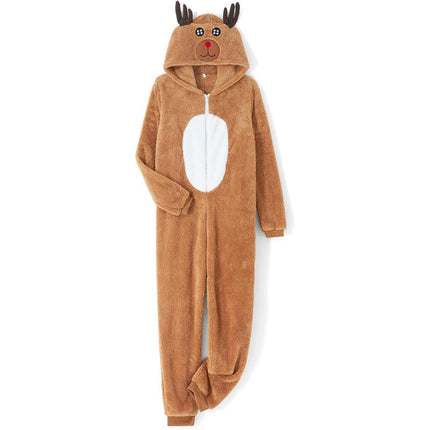 Christmas Reindeer Onesie Adult Khaki Cosplay Pajamas Comfy Animal Costume - Aimall