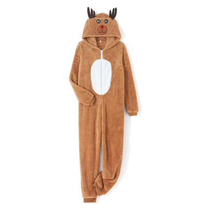 Christmas Reindeer Onesie Adult Khaki Cosplay Pajamas Comfy Animal Costume - Aimall