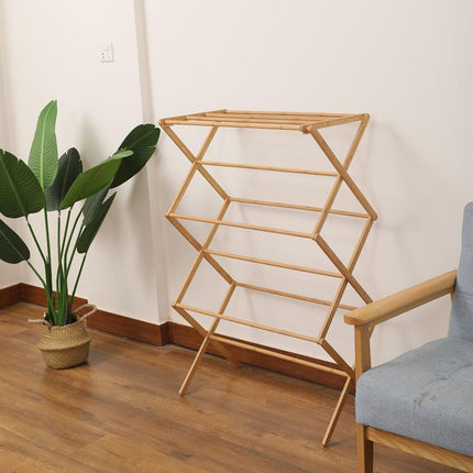 Bamboo Clothes Drying Rack Folding Floor Stand Indoor Vertical Laundry Hanger