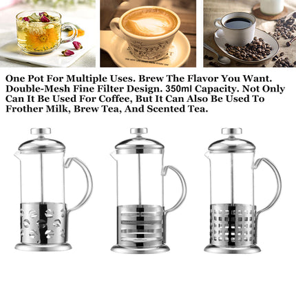 French Press Coffee Maker 350ml Heat Resistant Glass Stainless Steel Pattern