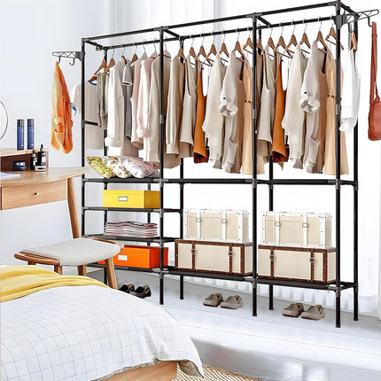 Multi Function Zoned Floor Standing Clothes Coat Rack Space Saving Stable Sturdy