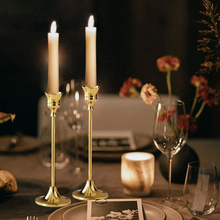 3 Pcs Vintage Candlesticks Set in Gold Metal with Different Heights