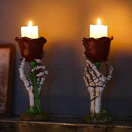 Skeleton Hand Rose Candle Holder Decoration Gothic Style Durable Resin Halloween
