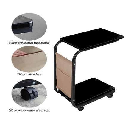 Movable Side Table with Wheels Sturdy Durable for Living Room Bedroom Sofa Side