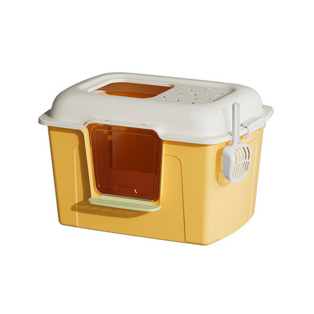 Yellow Cat Litter Box Semi Enclosed Large Extra Height Toilet with High Sides
