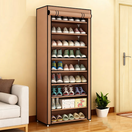10 Tier Shoe Rack Stainless Steel Frame Non Woven Fabric for Shoe Storage Use