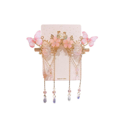 2Pcs Hanfu Flower Hair Clip Pearl Tassel Butterfly Hairpin Female/Children Party - Aimall