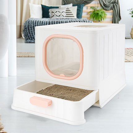 Pink Fully Enclosed Cat Litter Box Large Plastic Toilet for Cats with Lid Tray