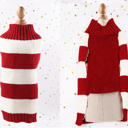 L Red Thick Stripes Jumper Sweater Cat Knitted Coat Puppy Pet Winter Knitwear - Aimall
