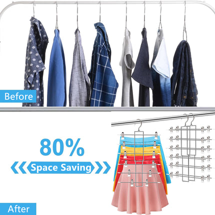 2PCS 6-Tier Pants Hanger Closet Organizer Skirt Hangers with Clips Space Saving