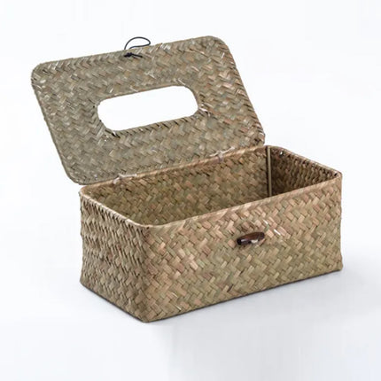 Handmade Woven Tissue Box Natural Material Storage Basket Living Room Decor