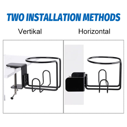 Clip-On Table Cup Holder Metal Cup Tray Adjustable Clip Anti-Slip Base Stable