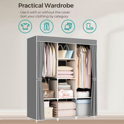Simple Wardrobe with Dustproof Curtain Space Saving Stable Durable for Home Use